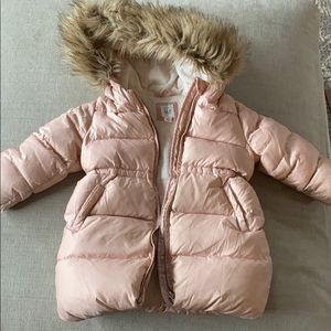 Girls hooded faux fur puffer